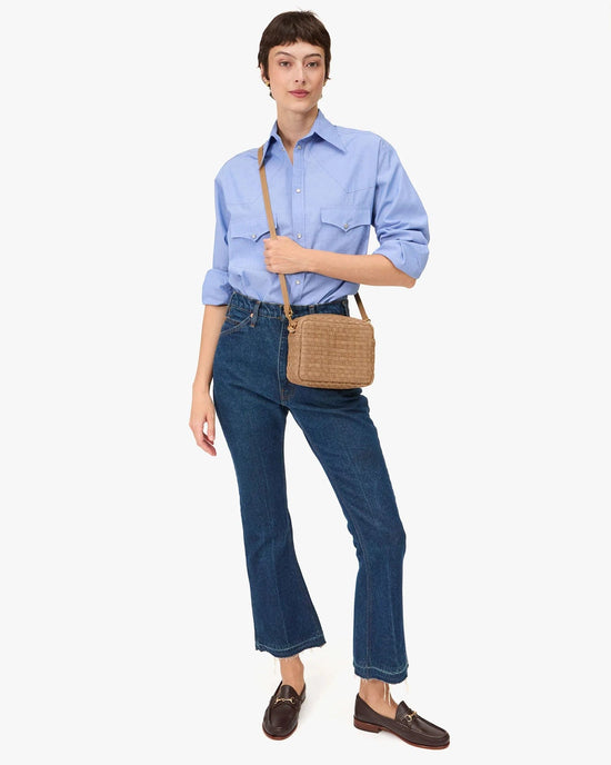 Clare V. Nappa & Suede Woven Checker Midi Sac in Clay 