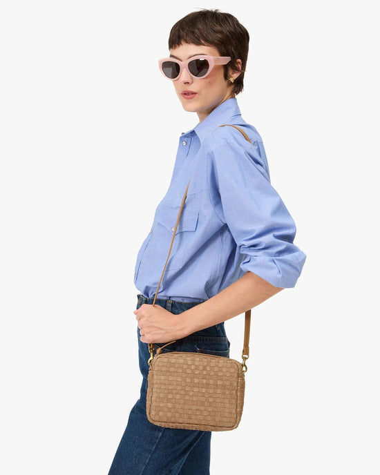 Clare V. Nappa & Suede Woven Checker Midi Sac in Clay 