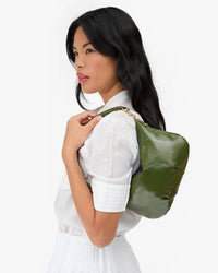 Clare V. Petit Moyen Messenger - Crinkle Patent in Army 4 - Bliss Boutiques