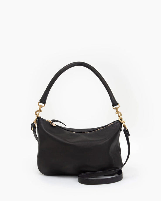 Clare V. Petit Moyen Messenger in Black Italian Nappa 