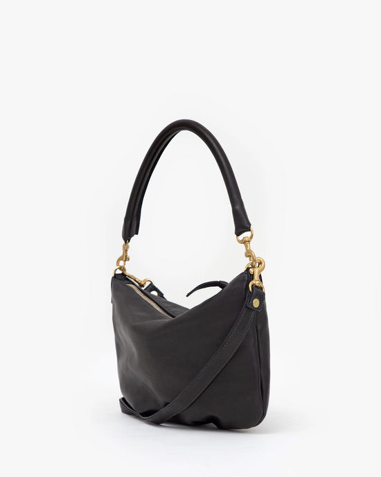 Clare V. Petit Moyen Messenger in Black Italian Nappa 