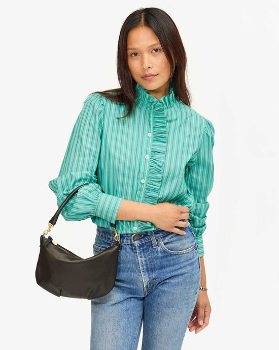 Clare V. Petit Moyen Messenger in Black Italian Nappa 