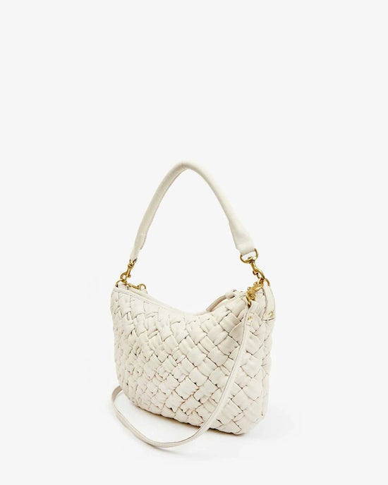 Clare V. Petit Moyen Messenger in Cream Puffy Woven 