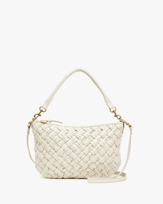 Clare V. Petit Moyen Messenger in Cream Puffy Woven 