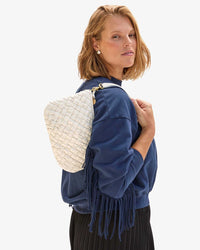 Clare V. Petit Moyen Messenger in Cream Puffy Woven 