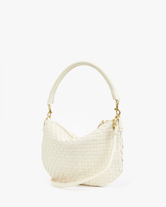 Clare V. Petit Moyen Messenger - Woven Checker in Cream 