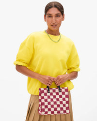 Clare V. Petit Summer Simple Tote - Mini Crochet Checker in Plummy/Cream 2 - Bliss Boutiques
