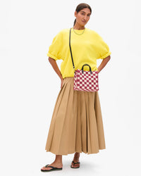 Clare V. Petit Summer Simple Tote - Mini Crochet Checker in Plummy/Cream 3 - Bliss Boutiques