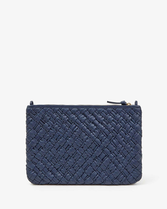 Clare V. Puffy Woven Flat Clutch w/ Tabs in Bright Navy 
