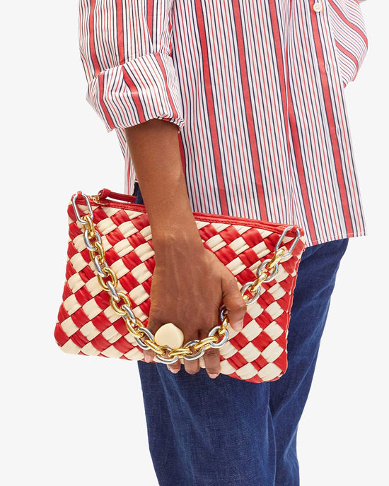 Clare V. Accessories Puffy Woven Nappa Flat Clutch w/ Tabs in Rossa & Cream