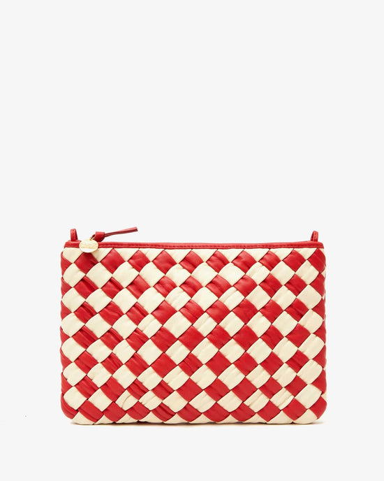 Clare V. Accessories Puffy Woven Nappa Flat Clutch w/ Tabs in Rossa & Cream