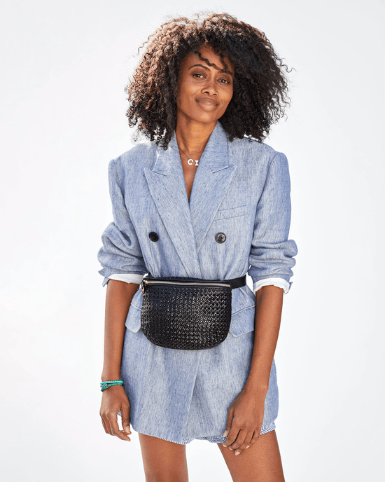 Clare V. Accessories Black Rattan Fanny Pack in Black