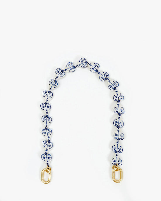 Clare V. Accessories Blue/Cream Shortie Strap in Blue/Cream Hearts