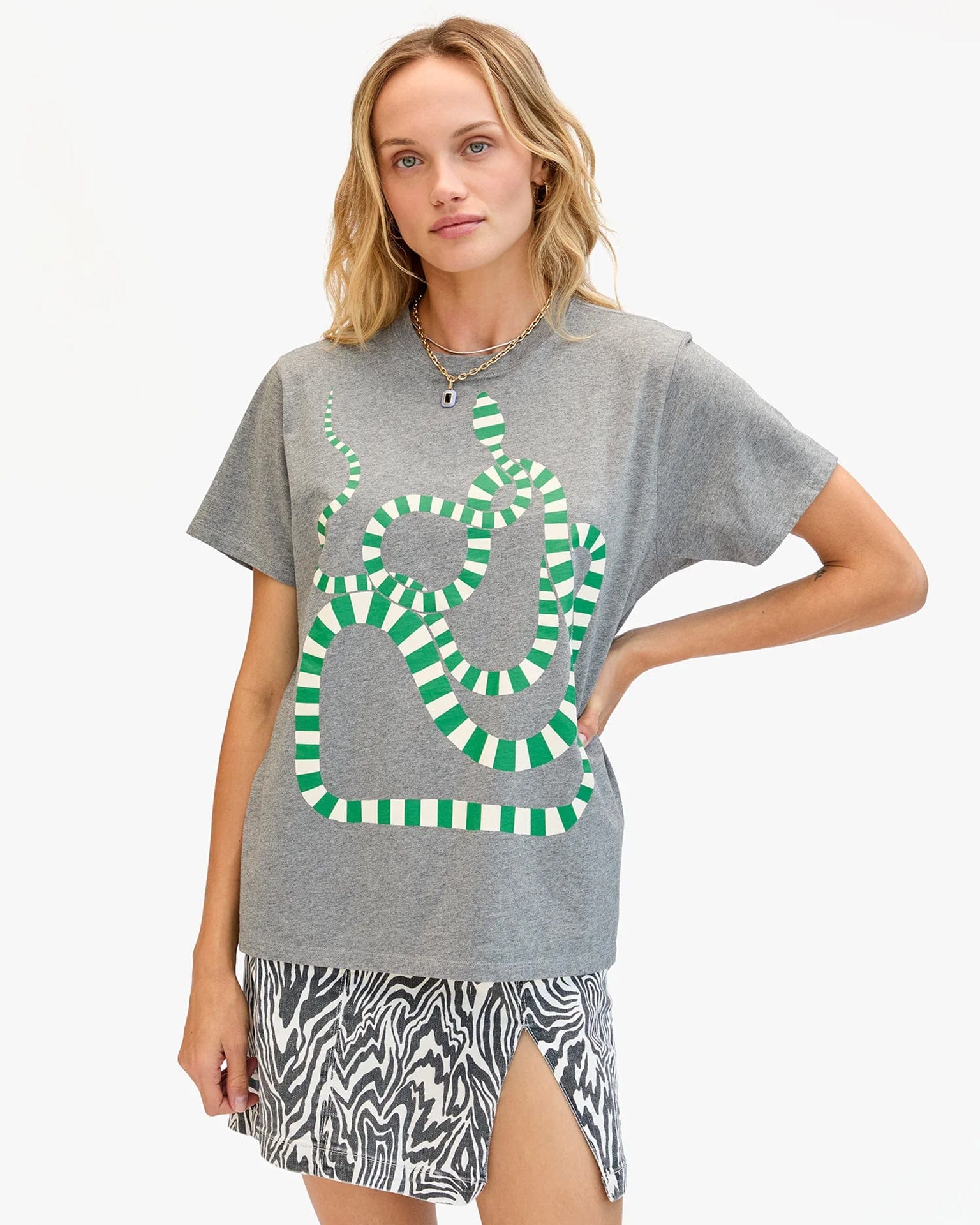 Snake Original Tee in Grey Melange w/ Green Apple