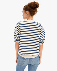 Clare V. S/S Oversized Sweatshirt - Stripes in Cream/Navy 3 - Bliss Boutiques