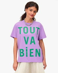 Clare V. Tout Va Bien Original Tee in Faded Wild Purple Cotton/Linen w/ Green 