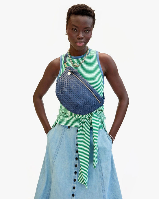 Clare V. Woven Checker Grande Fanny in Bleu Marine 