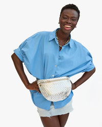 Clare V. Woven Checker Grande Fanny in Silver Specchio 