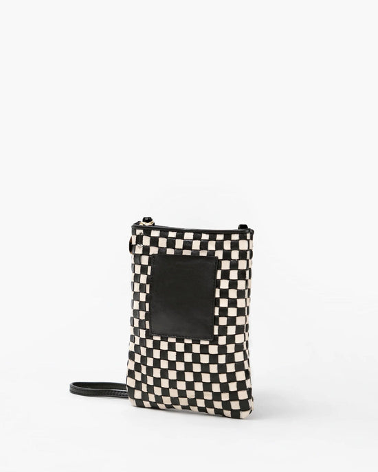 Clare V. Woven Checker Poche in Black & Cream 