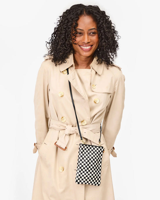 Clare V. Woven Checker Poche in Black & Cream 