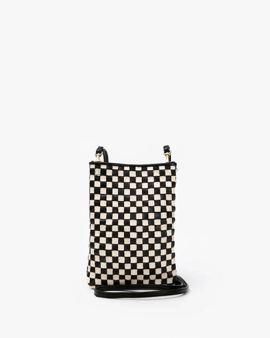 Clare V. Woven Checker Poche in Black & Cream 