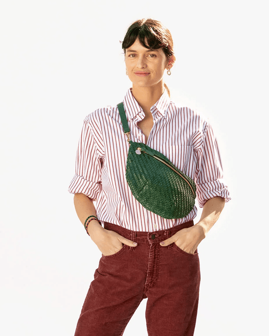 Clare V. Woven Zig-Zag Grande Fanny in Evergreen 