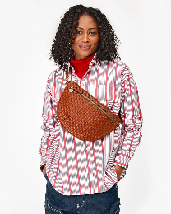 Clare V. Woven Zig Zag Grande Fanny in Hazelnut 