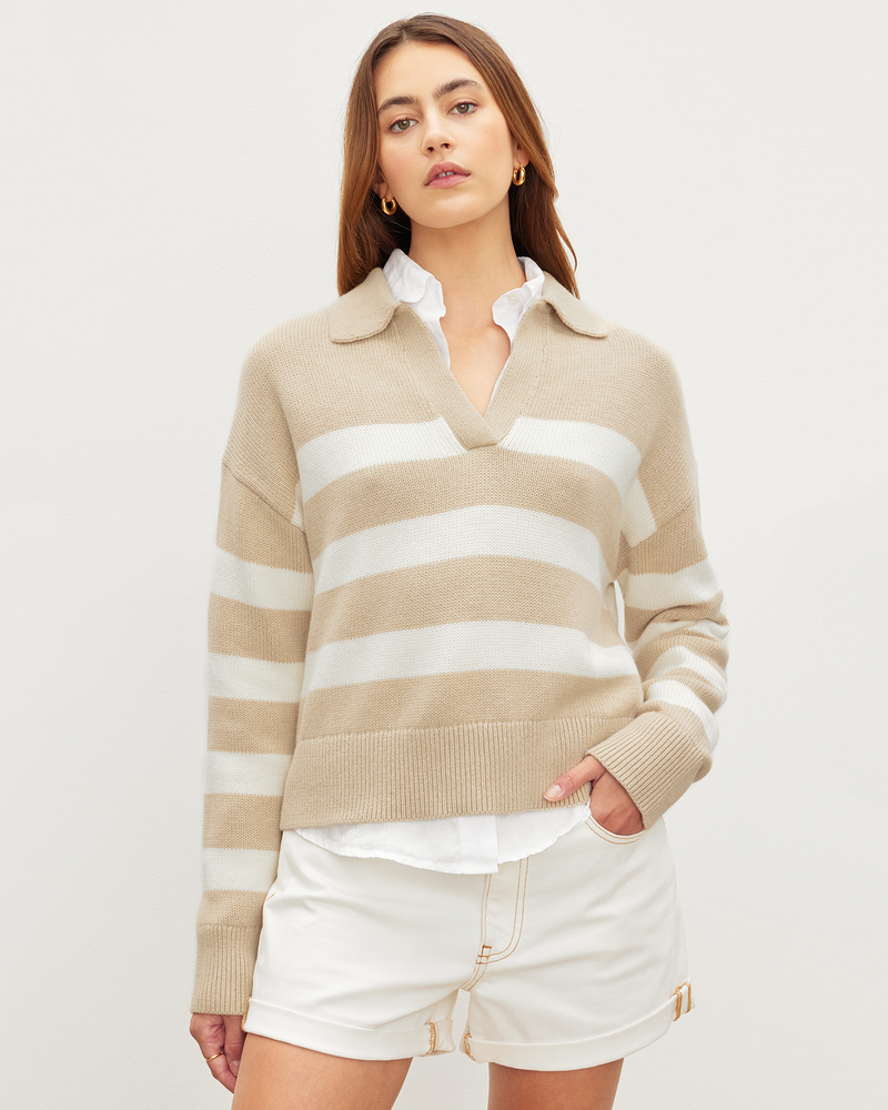 Lucie Polo Sweater in Sable/Milk