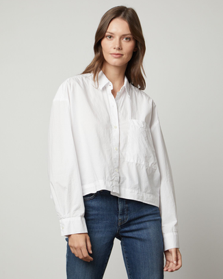 Lucille L/S Cropped Button Up in White