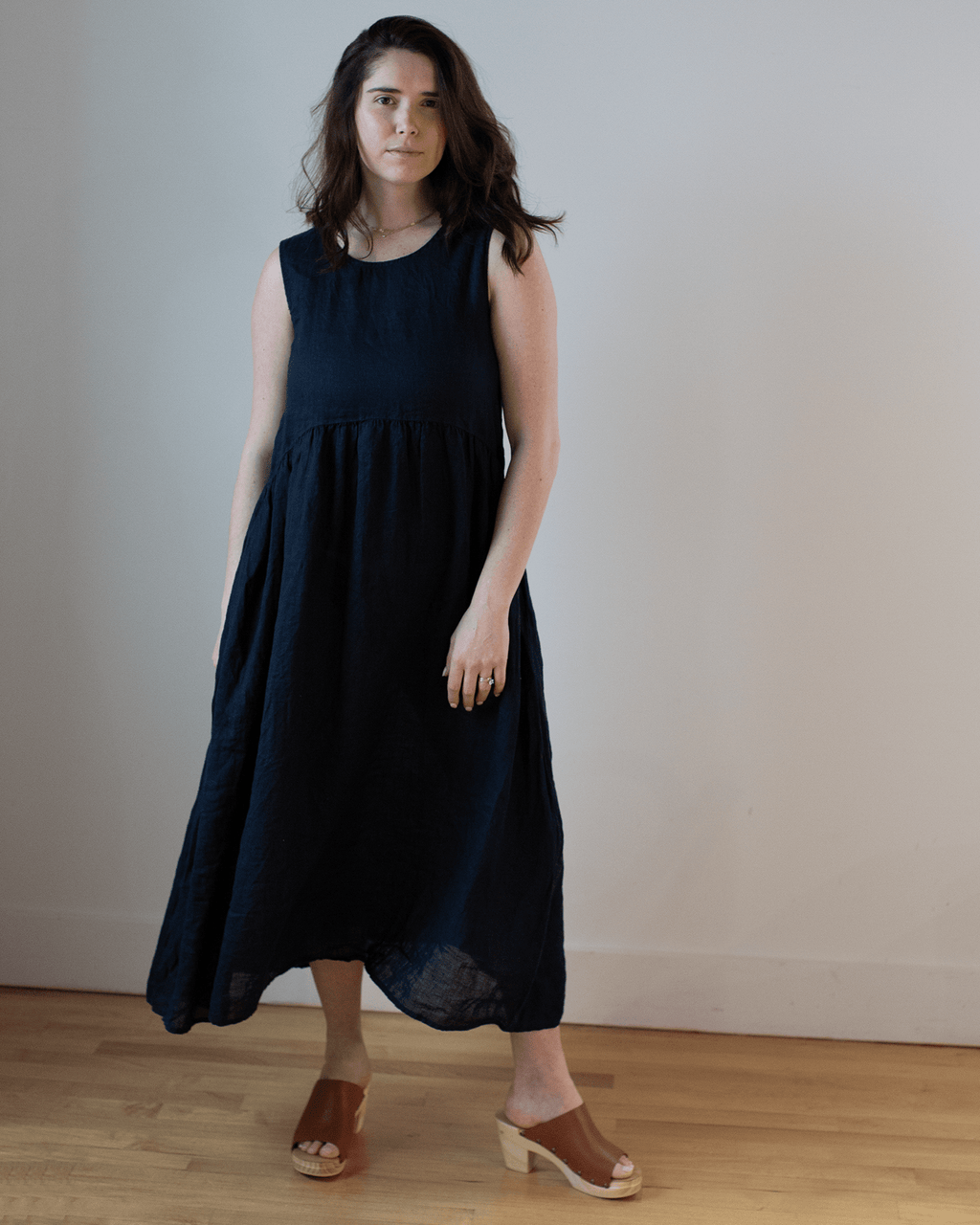 CP Shades Adele Linen Shirred Waist Dress in Ink - Bliss