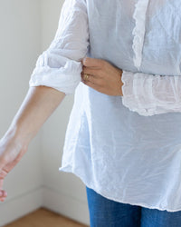 CP Shades Amber Ruffle Shirt in White Cotton Silk 