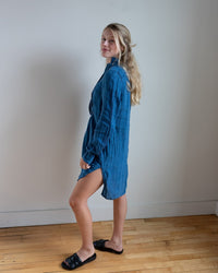 CP Shades Clothing Annette Tunic - Indigo Linen in Bleach