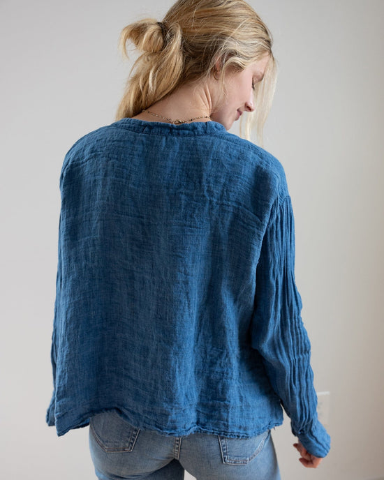 CP Shades Ariana No Collar Henley - Indigo Linen in Bleach 