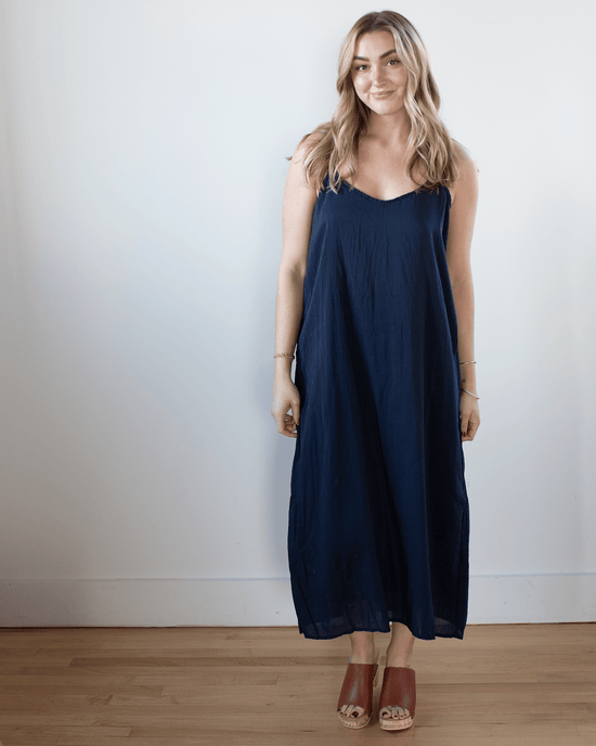 CP Shades Ava Cotton Silk Lined Long Cami Slipdress in Ink 
