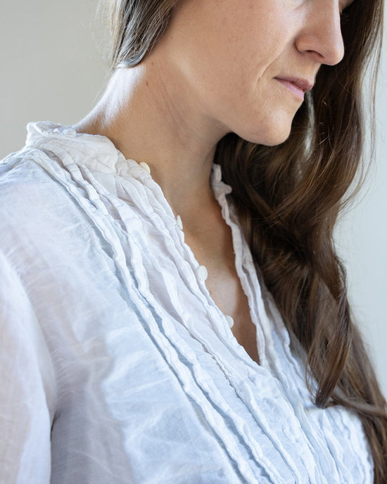 CP Shades Claudine Tucked Shirt in White Cotton Silk 