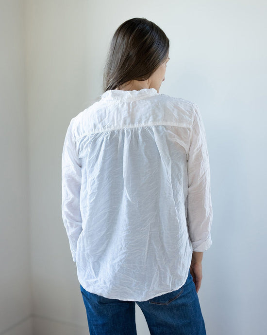 CP Shades Claudine Tucked Shirt in White Cotton Silk 