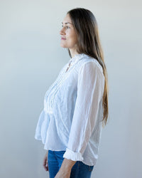 CP Shades Claudine Tucked Shirt in White Cotton Silk 