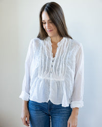 CP Shades Claudine Tucked Shirt in White Cotton Silk 
