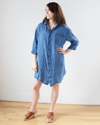 CP Shades Cora Indigo Linen Dress in Bleach 