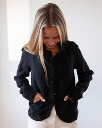 CP Shades Dree Jacket in Black Heavy Weight Linen 