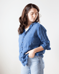 CP Shades Romy Blouse - Indigo Linen in Bleach 