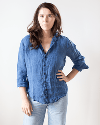 CP Shades Romy Blouse - Indigo Linen in Bleach 