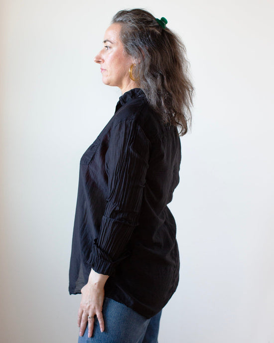 CP Shades Clothing Sloane Blouse in Black Cotton Silk