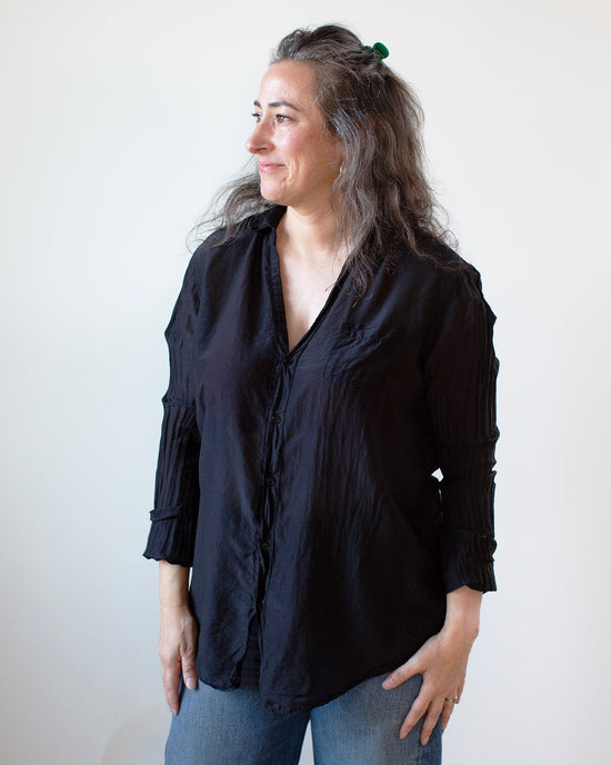 CP Shades Clothing Sloane Blouse in Black Cotton Silk