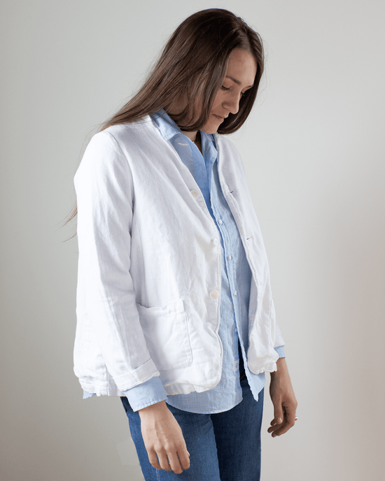 CP Shades Two Pocket Textured Cotton Jacket in White 