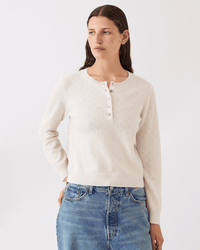 Demylee Avery Pointelle Cashmere Sweater in Ivory 1 - Bliss Boutiques