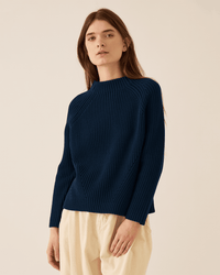 Demylee Daphne Solid Cotton Sweater in Navy 1 - Bliss Boutiques