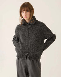 Demylee Irene Confetti Wool Alpaca Zip Cardigan in Dark Grey Multi 1 - Bliss Boutiques