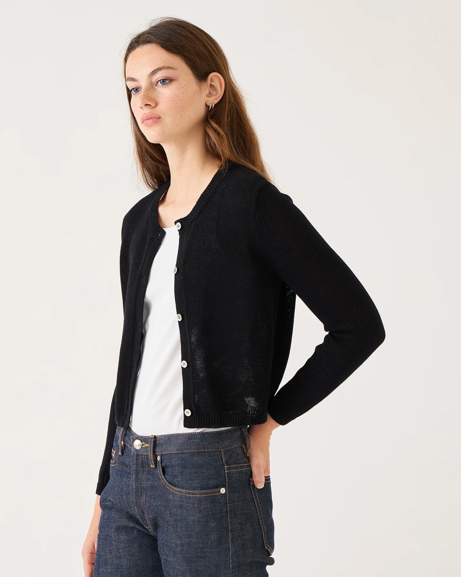Josie Cotton Linen Cardigan in Black