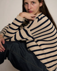 Demylee Lamis Stripe Sweater in Natural/Navy 2 - Bliss Boutiques